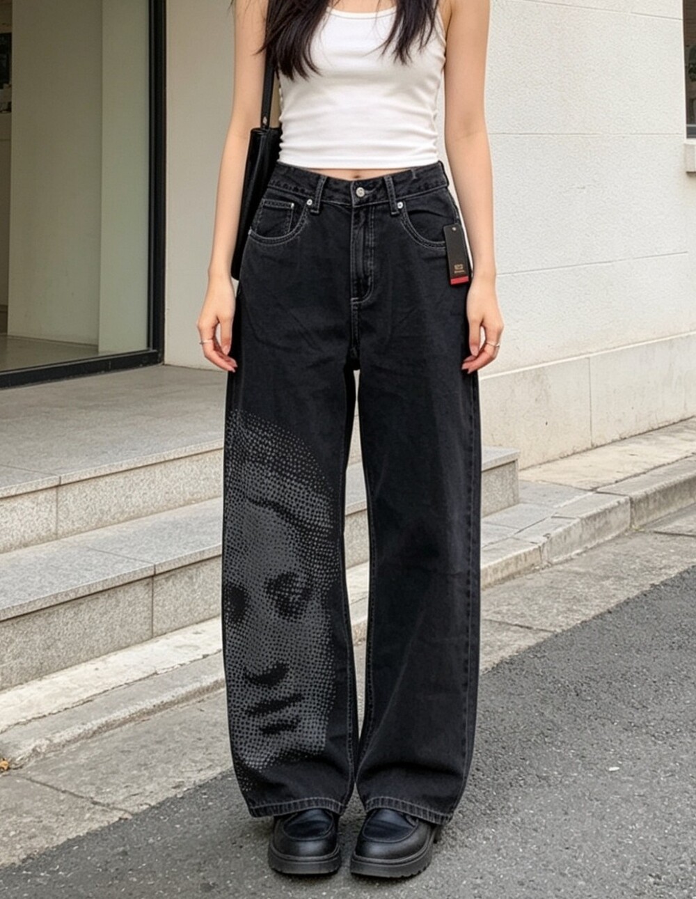Vans Sirelle Black Graphic Baggy Jeans Size 29 Y2K Wide Leg Streetwear NWT